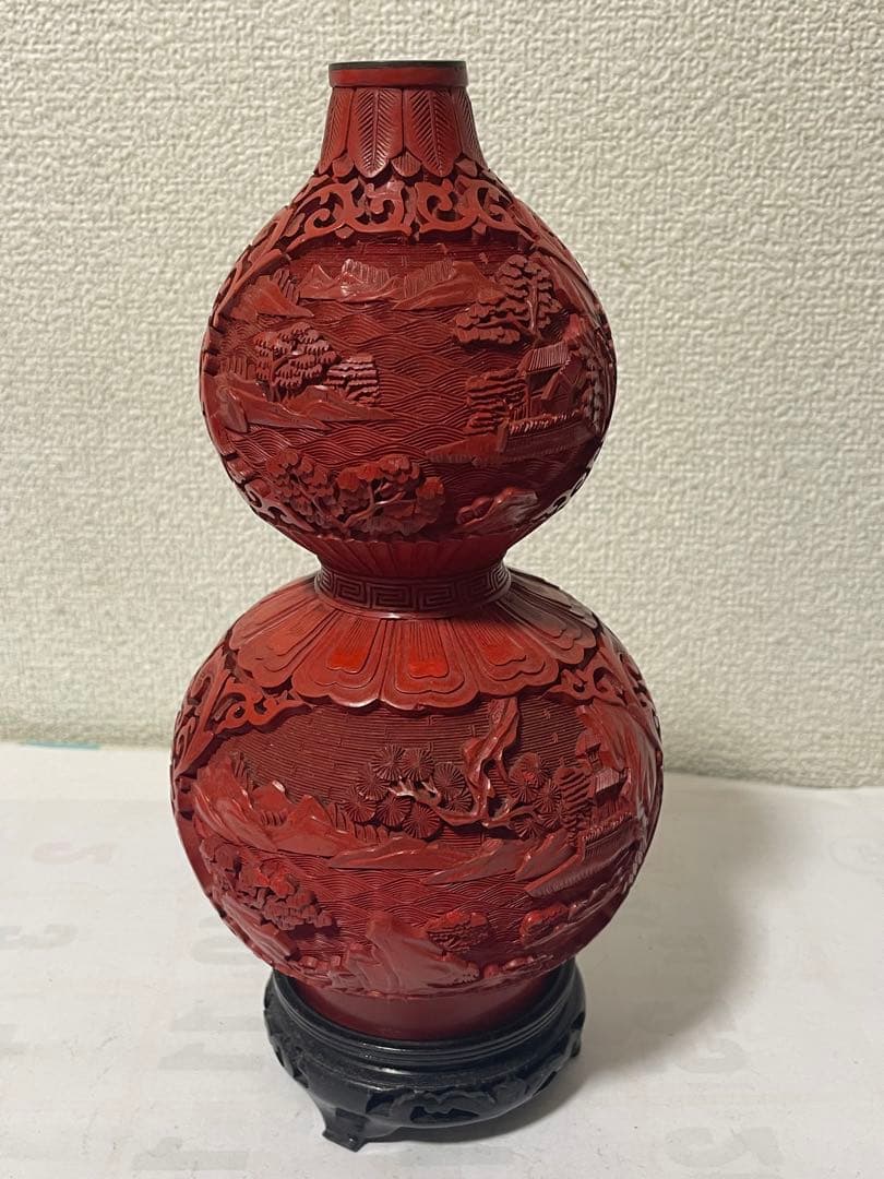 中国美術　堆朱　ひょうたん花瓶