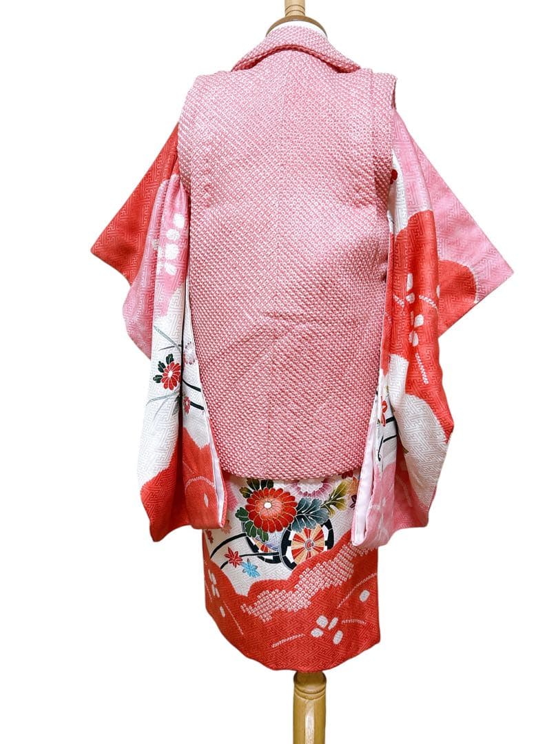 ピンク総絞り被布♡七五三　3歳　女の子　フルセット　一式　ピンク系　正絹