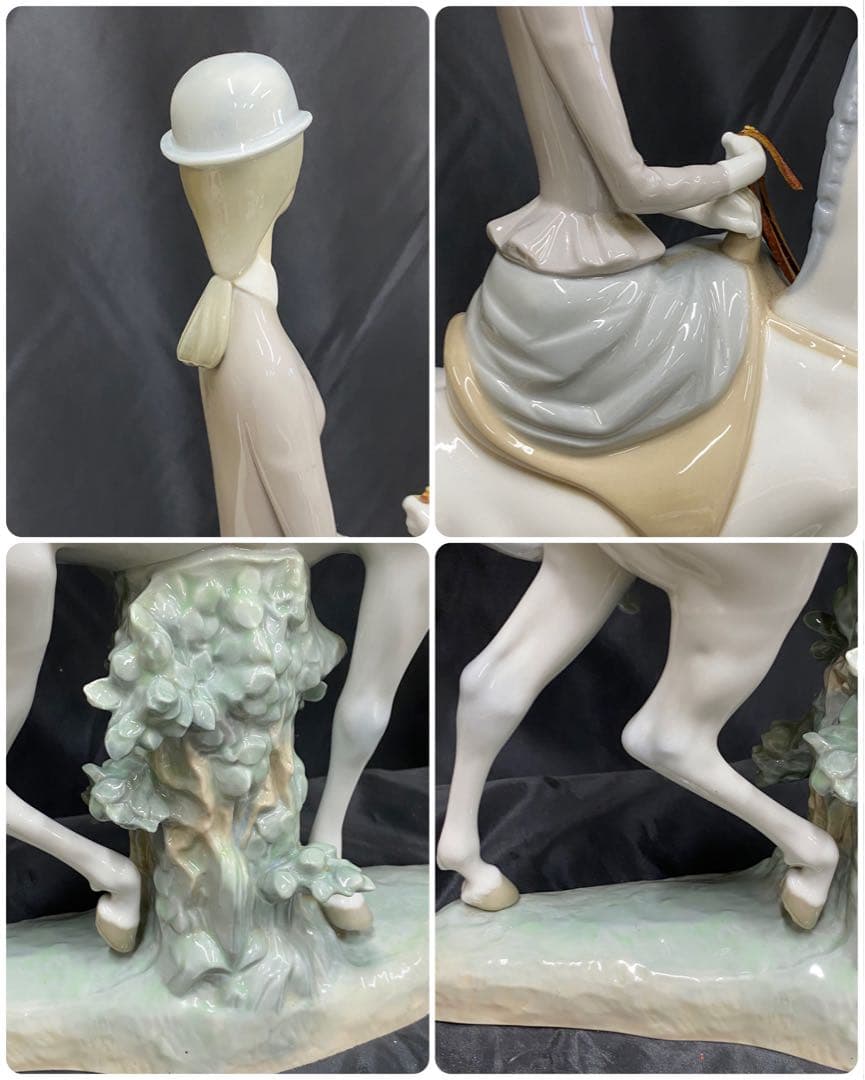 リヤドロ 白い馬の少女 陶器製 馬と騎手の彫刻 約46cm スペイン