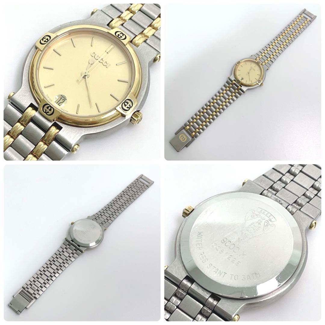 [極上品]GUCCI 9000M 腕時計 ケース付き グッチ 新品電池 ゴールド