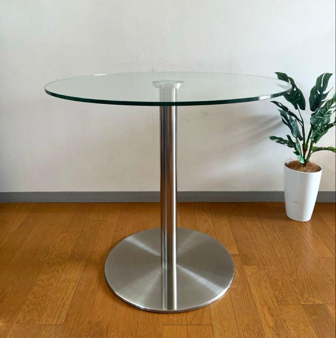 モダンスタイル　ガラステーブル　φ800 ミッドセンチュリー　ダイニング　カフェ