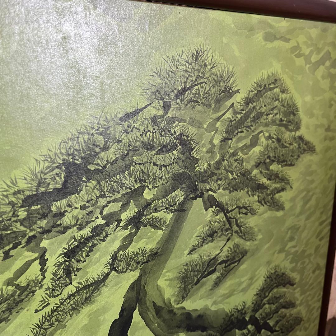 【蔵出し】額装 額縁 絵画 盆栽 松 アート 作品 静物画 日本画風 骨董品