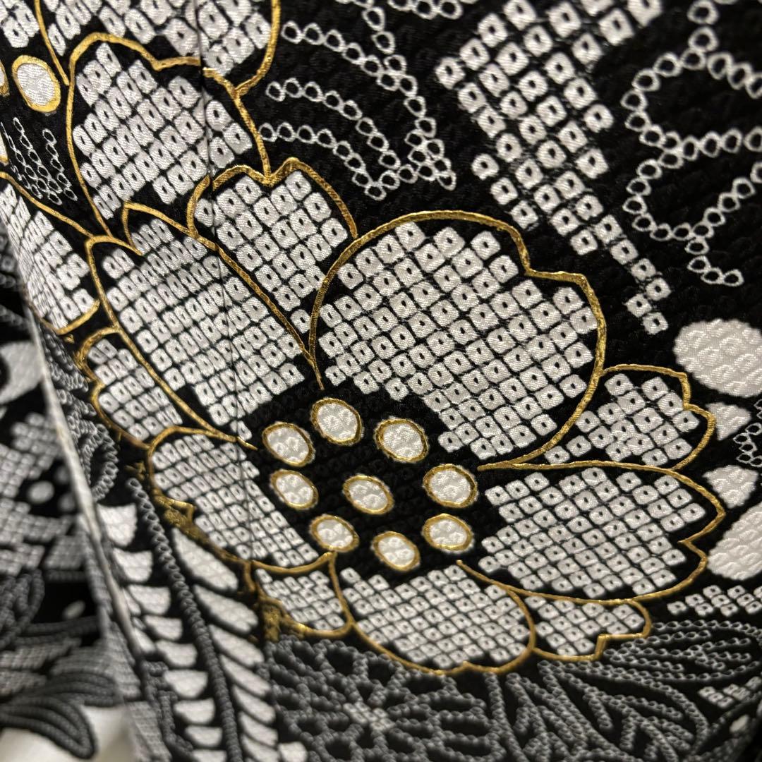 美品　総絞り　作家物　白黒　花模様　金彩　逸品　振袖　フルセット 振り袖