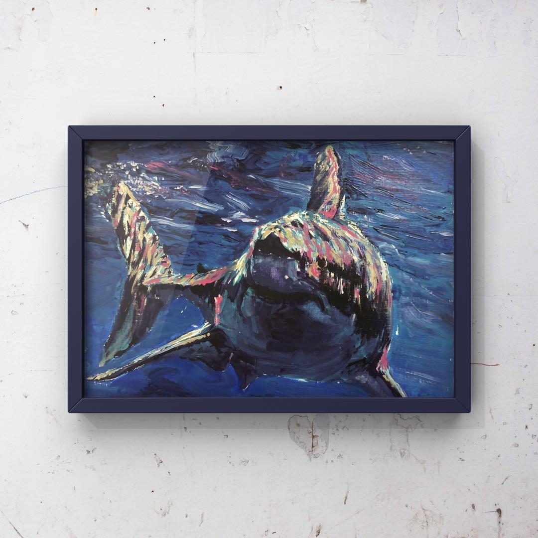 ホオジロザメ　アクリル画　原画
