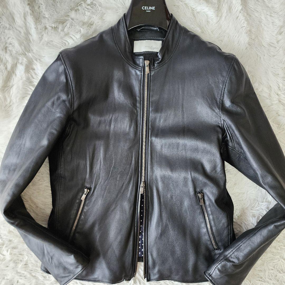 【L相当】ビームス シングル ライダース ラムレザー ジャケット ブラック系