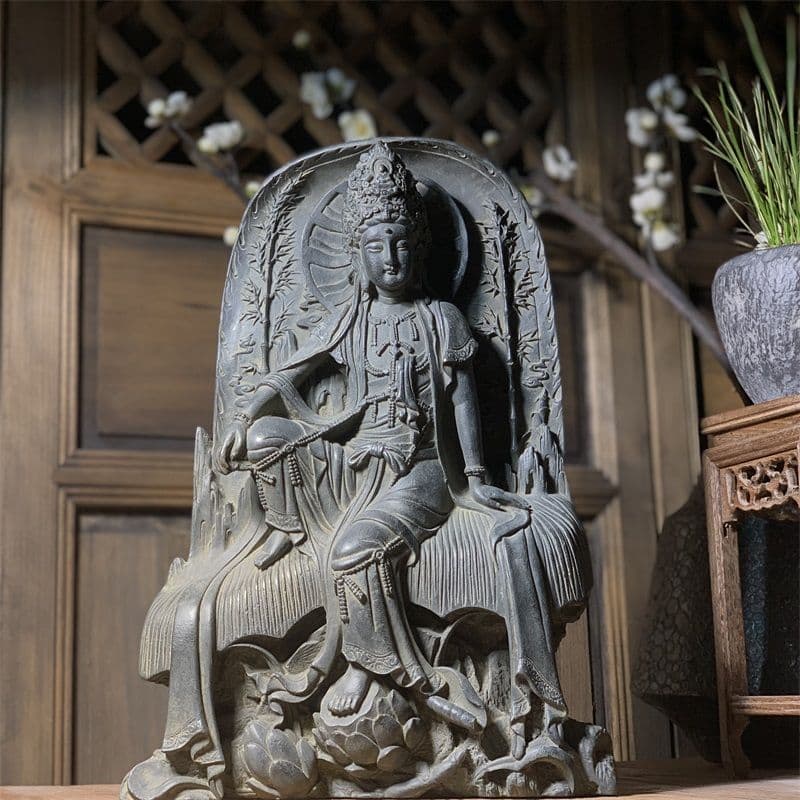 石像 石仏 紫竹自在観音 工芸品 美術品 置物