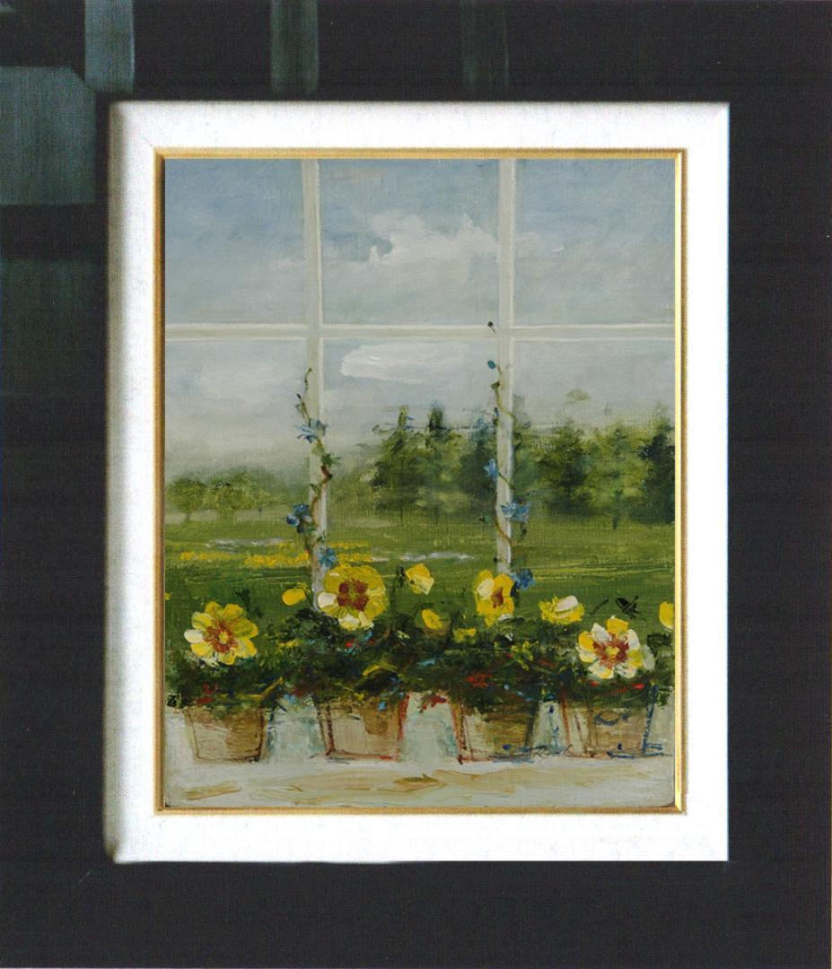 油絵 菅家令子 絵 絵画 インテリア 額付(黒) F4-070402 窓辺の花