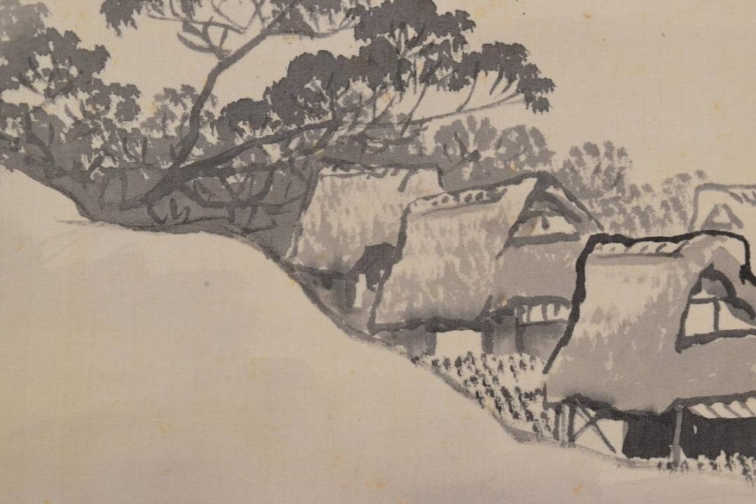 【真作】湖堂/山村図/掛軸☆宝船☆AB-70