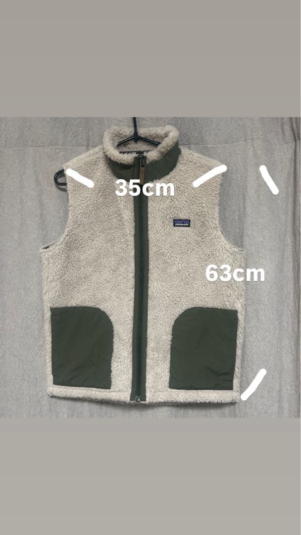 patagonia フリースベスト XL クリーム色/オリーブ