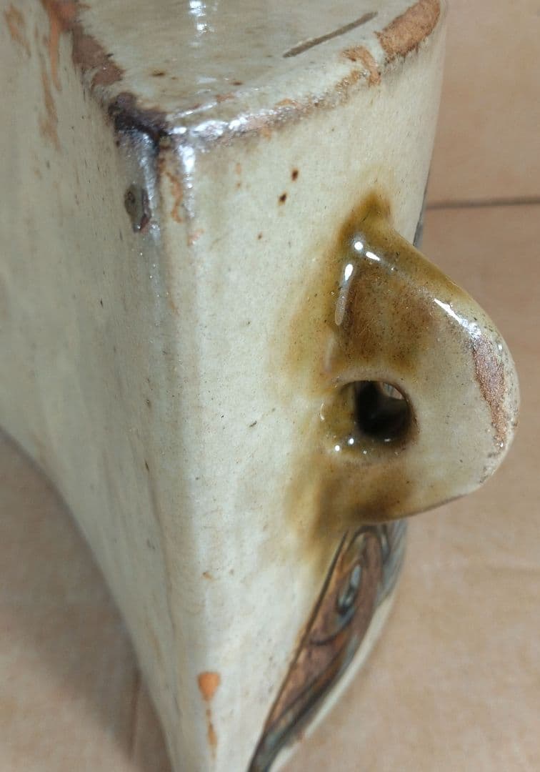 本人肉筆共箱【本物保証】金城次郎 海老魚文抱瓶 共箱 栞 壷屋焼 人間国宝 無傷