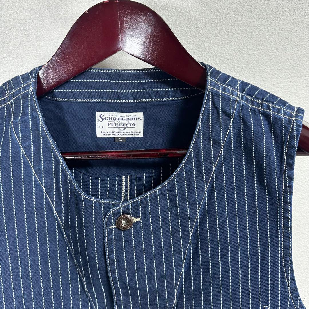 美品 Schott オールドヒッコリーデニムベスト アメカジ バイカー