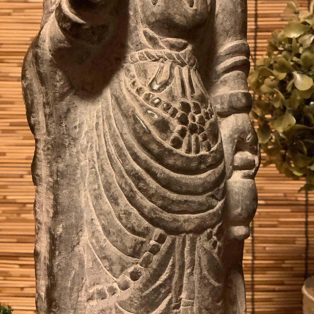 中国魏國「大魏・菩薩立像」南北朝時代・北斎・北魏様式・黒曜石・年号刻字彫