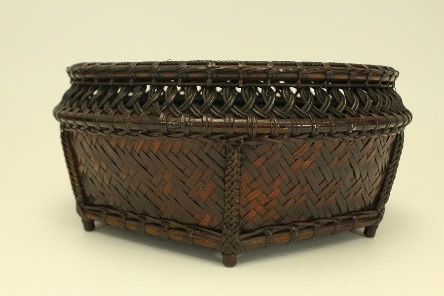茶道具 竹編 時代 炭斗 美品(A820)