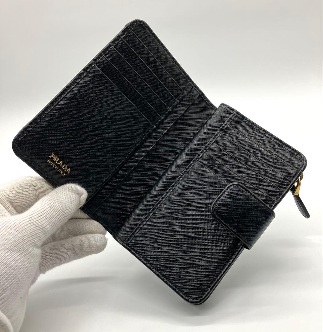 ⭐️ 美品 プラダ サフィアーノ メタル 二つ折り財布 ブラック 鑑定済