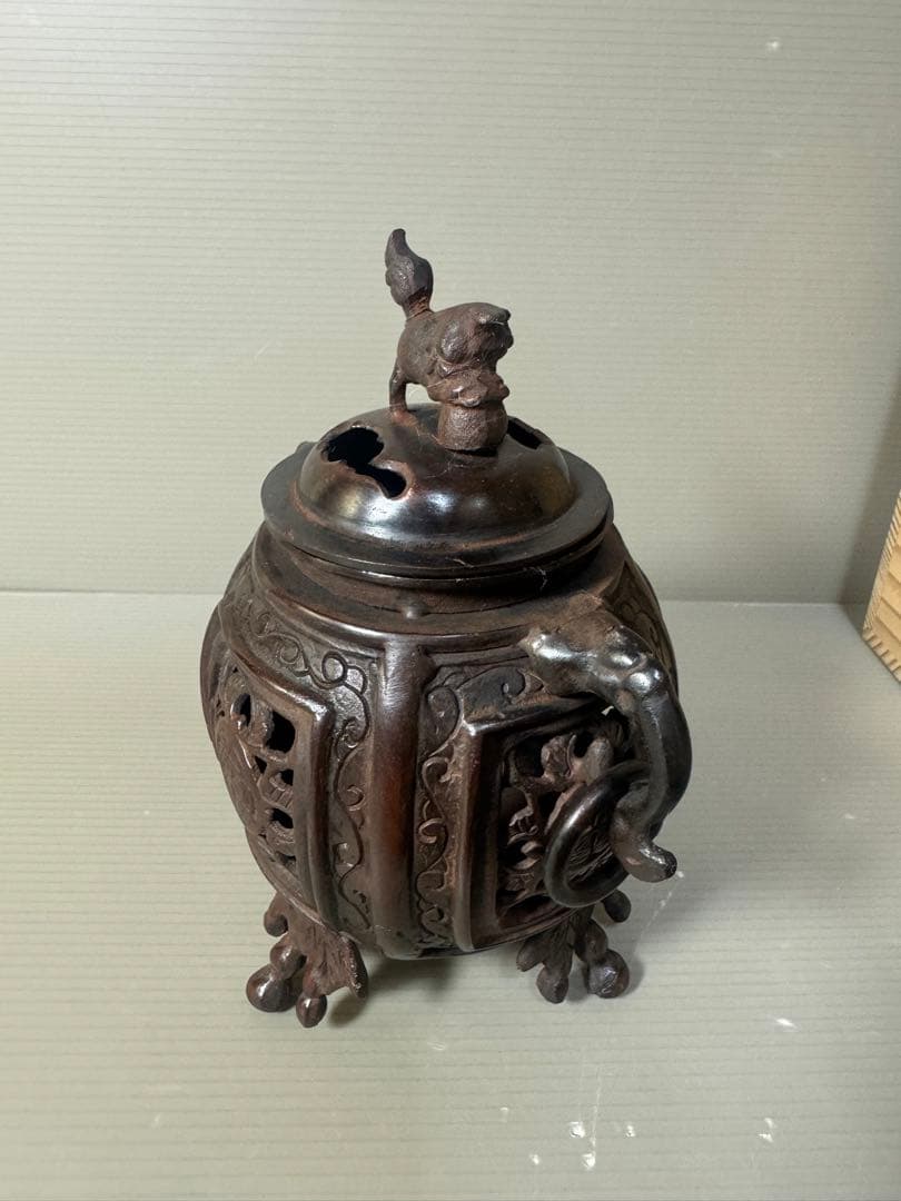 2566 銅製　大明宣徳銘　獅子香炉