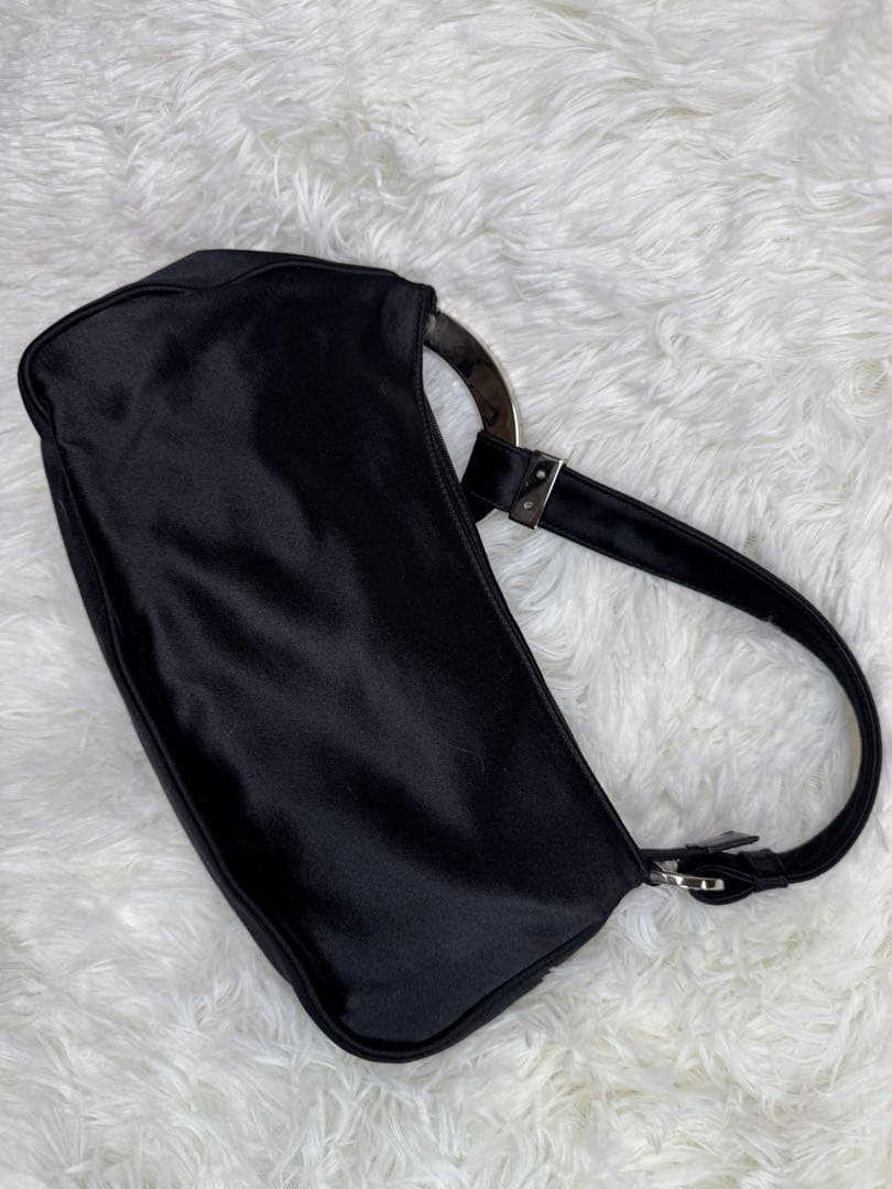 Sergio Rossi ビジュー付きブラックサテンパーティーバッグ