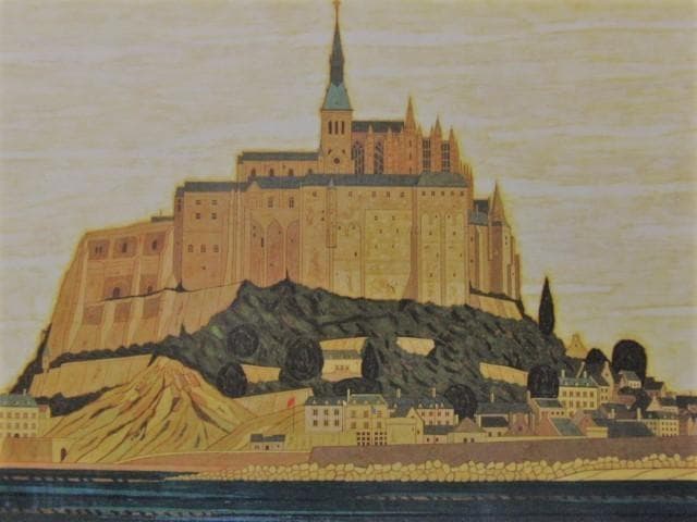 大熊峻、【モン・サン・ミッシェル】、希少な額装用画集より、新品額装付、状態良好