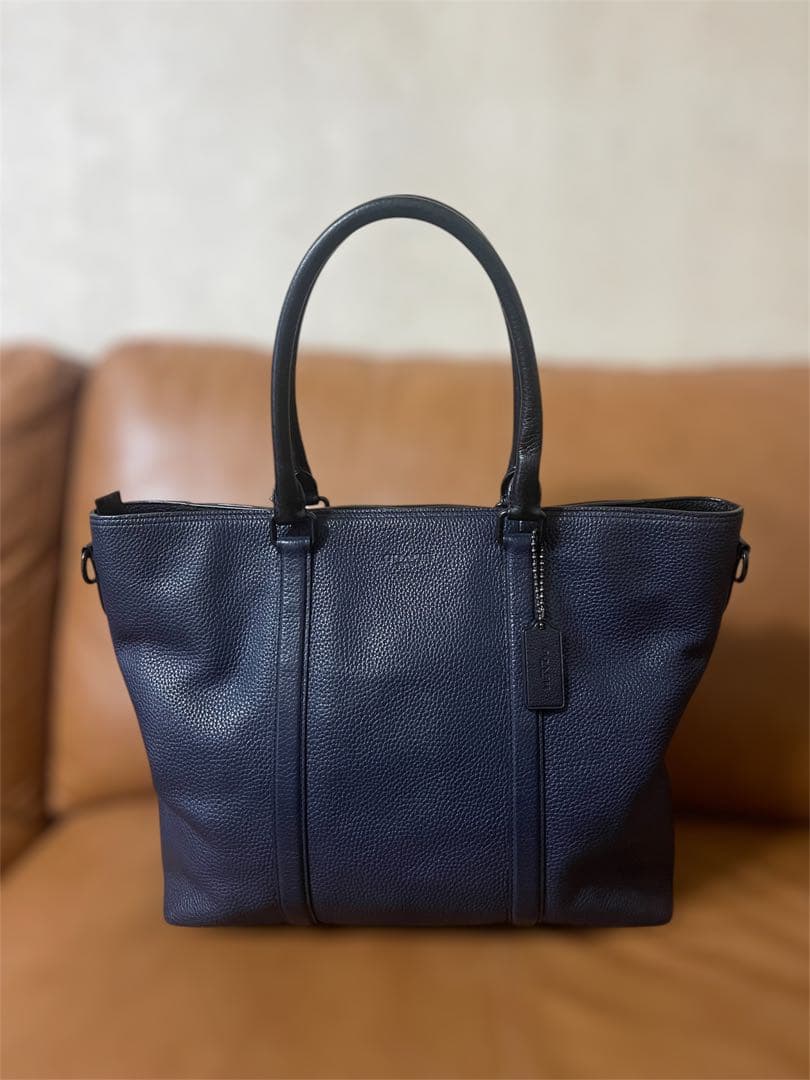 COACH ネイビー ・黒レザー トートバック　A4