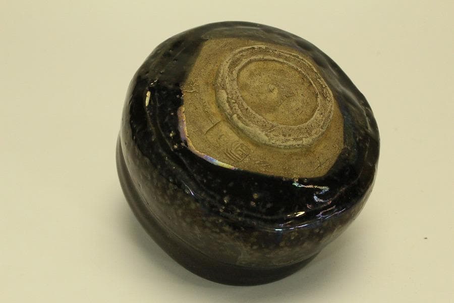 茶道具 夫婦茶碗 一対 黒織部 赤？ 書箱 骨董 古美術(BB455)