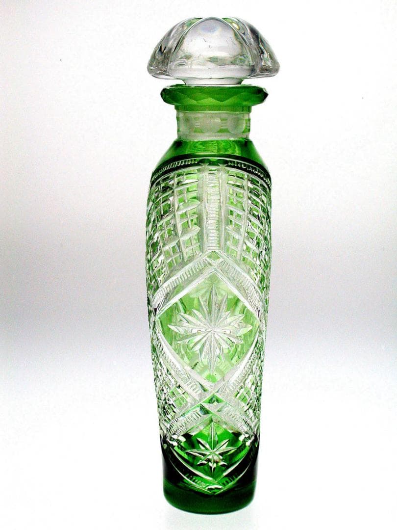 【超稀有】1880-年製 アンティーク オールドバカラ・碧硝子切子装飾ボトル