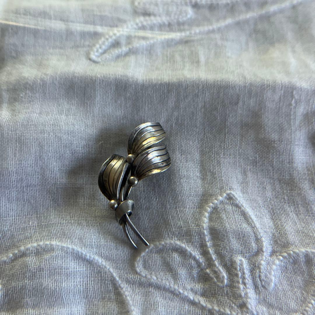 フランスアンティーク　ヤドリギ　ブローチ　シルバー刻印