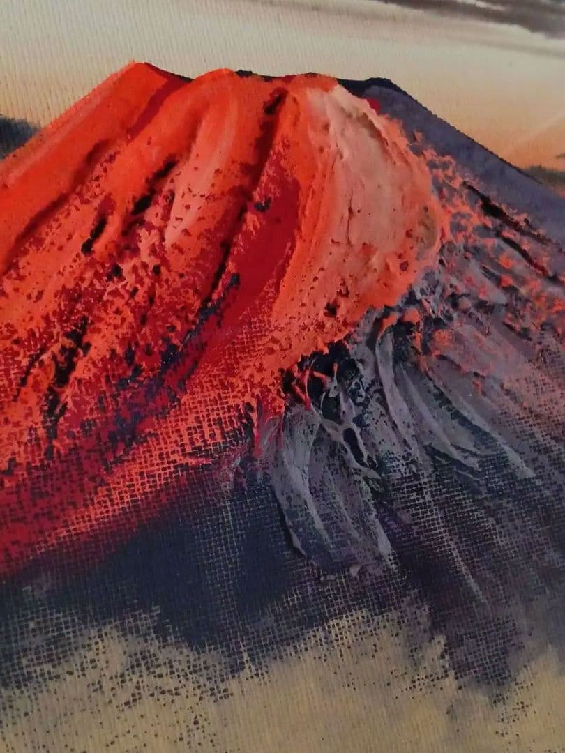油彩画 大型作品 立体赤富士 美峰 額縁サイズ92.5✕42cm 日本美術工芸品