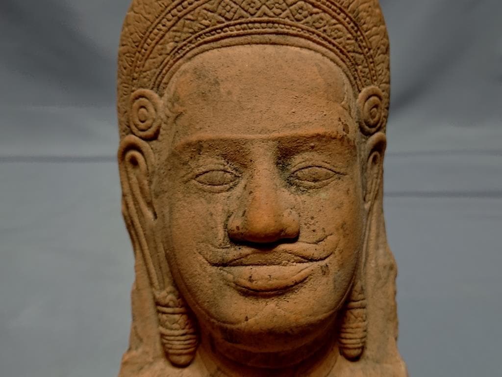 コレクター収集　タイ　クメール仏像　頭部　台付
