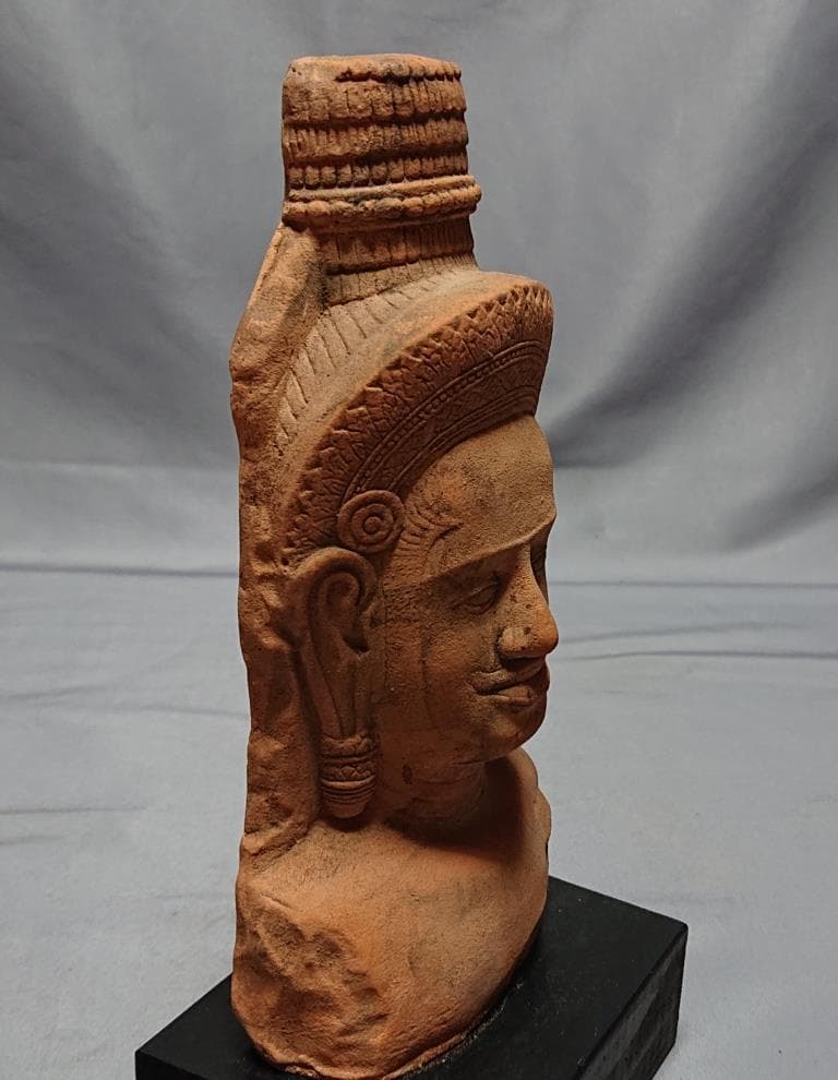 コレクター収集　タイ　クメール仏像　頭部　台付