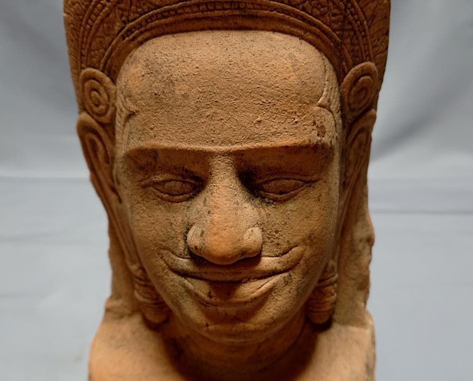 コレクター収集　タイ　クメール仏像　頭部　台付