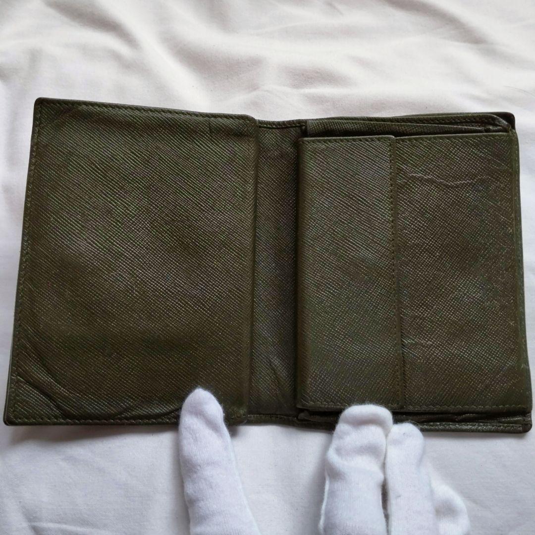レア色✨PRADA サフィアーノレザーダークグリーンオリーブグリーン二つ折り財布