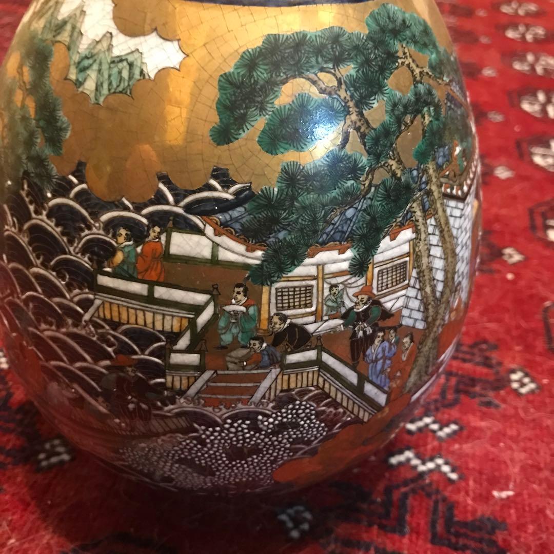 【薩摩焼】金欄手 十字紋花器 31cm 共箱付き 状態良好