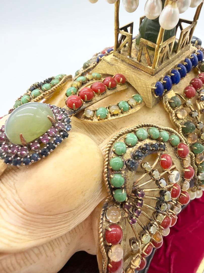 削除します　天然素材 宝石飾 象 置物 全長22cm 重1.24kg 細密細工