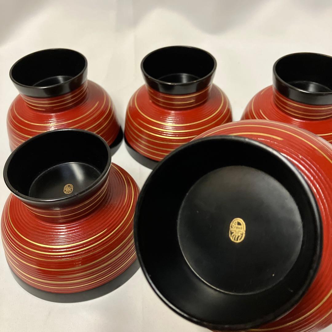 象彦　蓋つき汁椀　5客　吸物椀　木製漆器 金箔　千筋金彩　高級うるし塗り