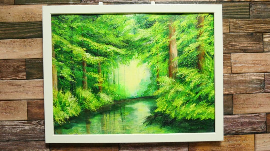 油絵 絵画 【緑の湖】