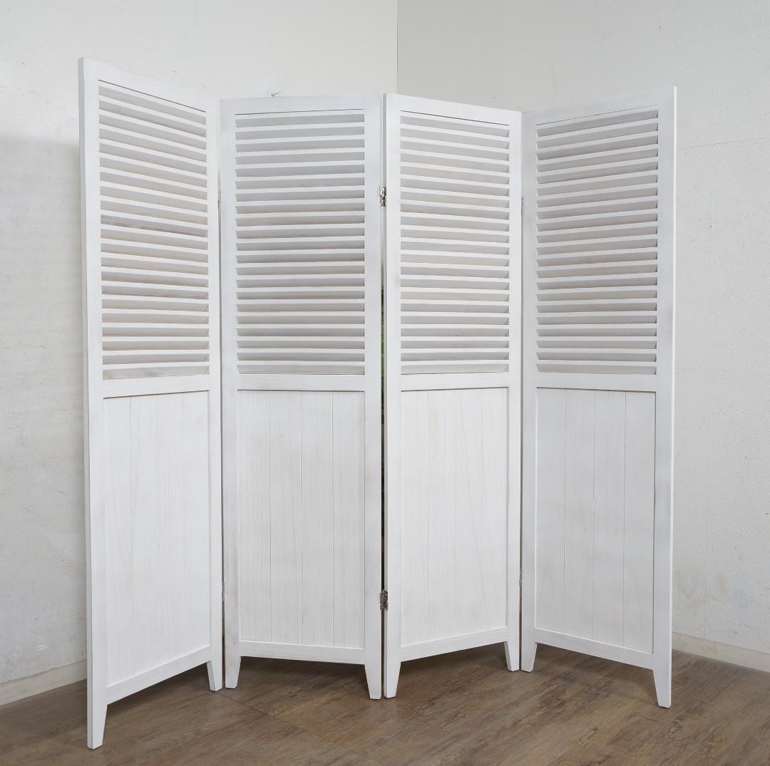 シャビー仕上げ　4連　パティション　アンティーク調 衝立　間仕切り 完成品