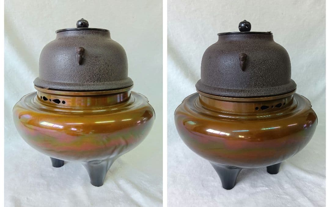 人間国宝 釜師 高橋敬典 風炉師 金谷浄雲　唐銅朝鮮風炉　茶道具　骨董　供箱