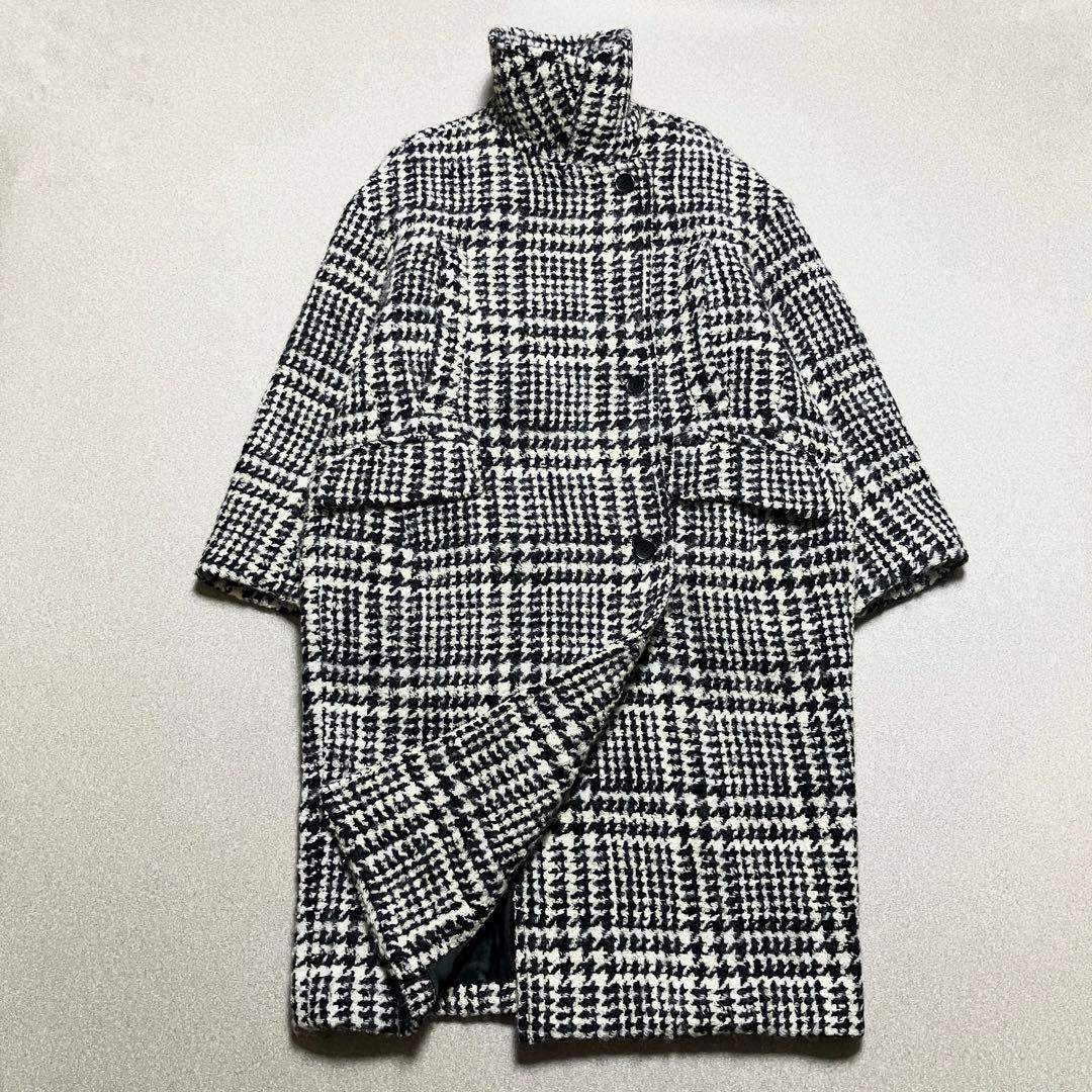 【千鳥柄 コクーン シャギー】クラネ オーバーコート ツイード ロングチェスター