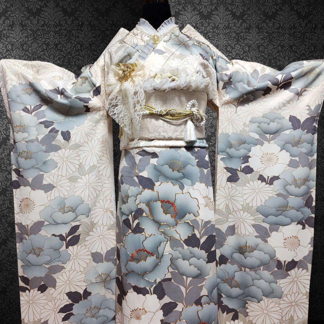 振袖フルセット(9点)・成人式・金彩加工・くすみ・金駒刺繍・胴裏正絹・逸品