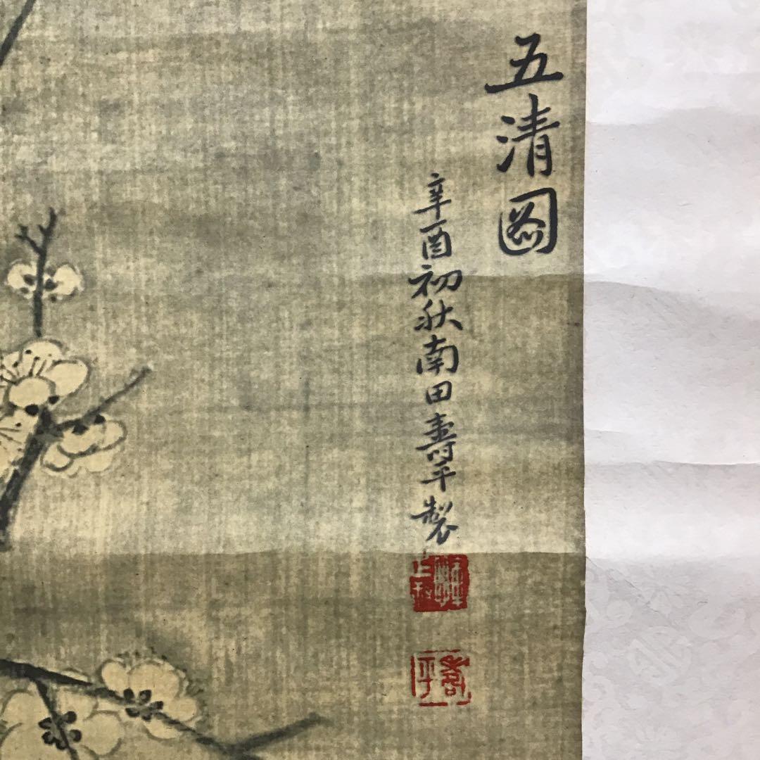 K茶道具　掛軸　「梅花の図」(五清図)印刷？　作者不明　配送用桐箱　S179KJ