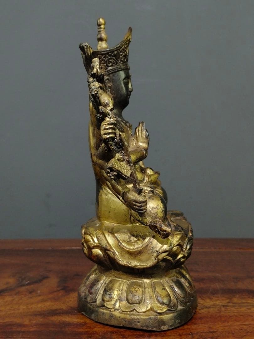 旧蔵品　純銅製・泥金仕上げ　十八腕仏像　准胝仏母 アンティーク　唯一無二　時代物