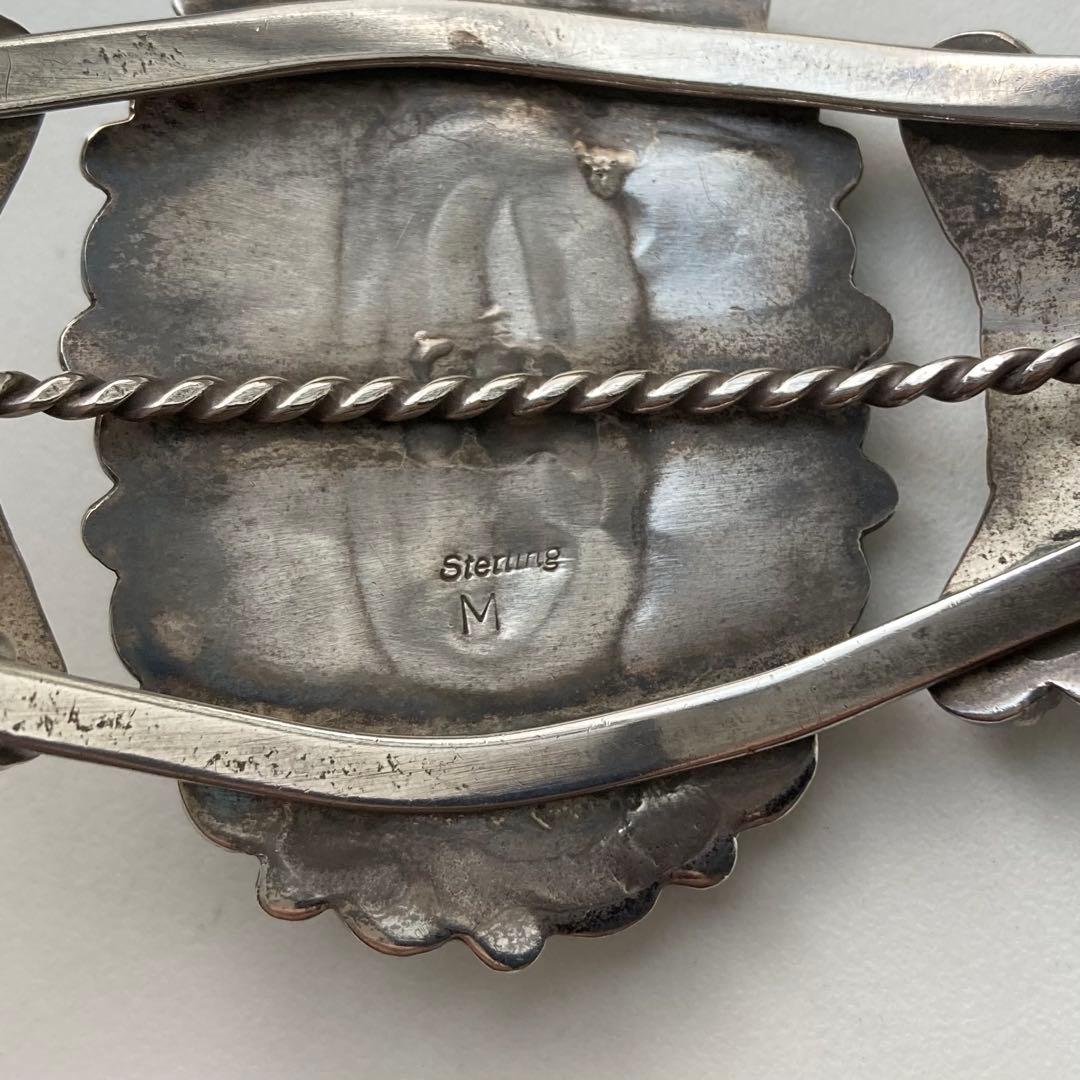 スターリングシルバー ナバホ族 ターコイズ フラワー クラスター バングル