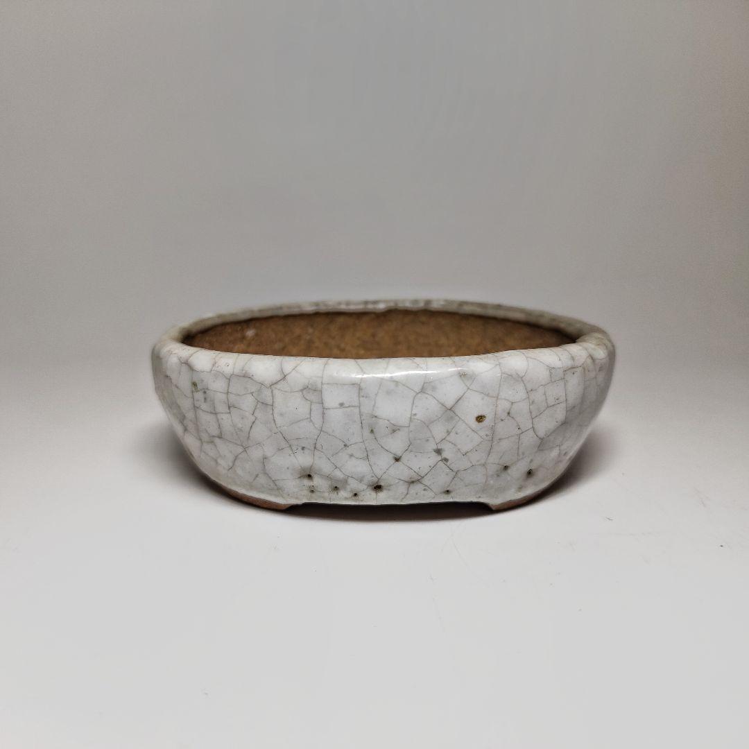 高雄香葉　白釉切脚楕円鉢