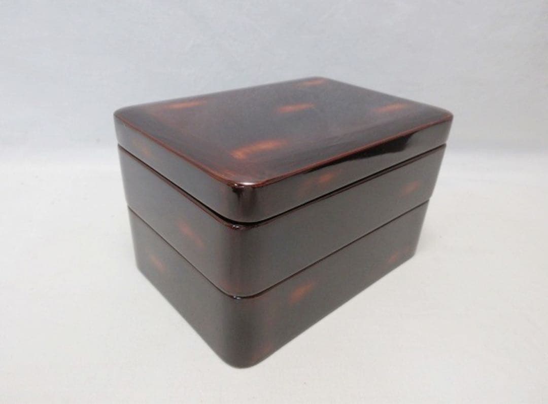 美品 茶道具 木製漆器 二段弁当箱 3客組 内朱 仕切り付 小料理 和食器