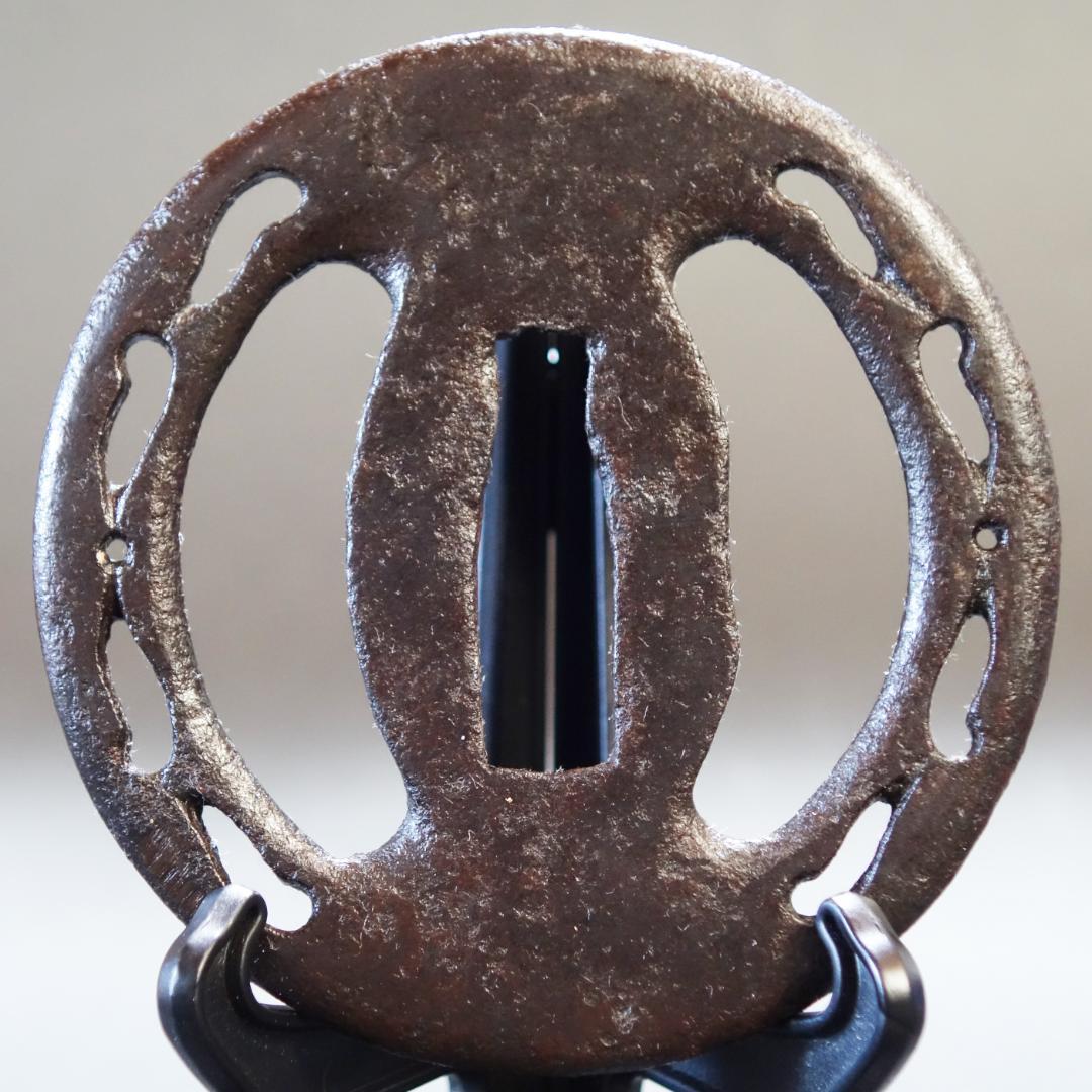 【 肥後 左右海鼠透鍔 】 鍔 鐔 刀装具 日本刀 江戸時代 骨董 アンティーク