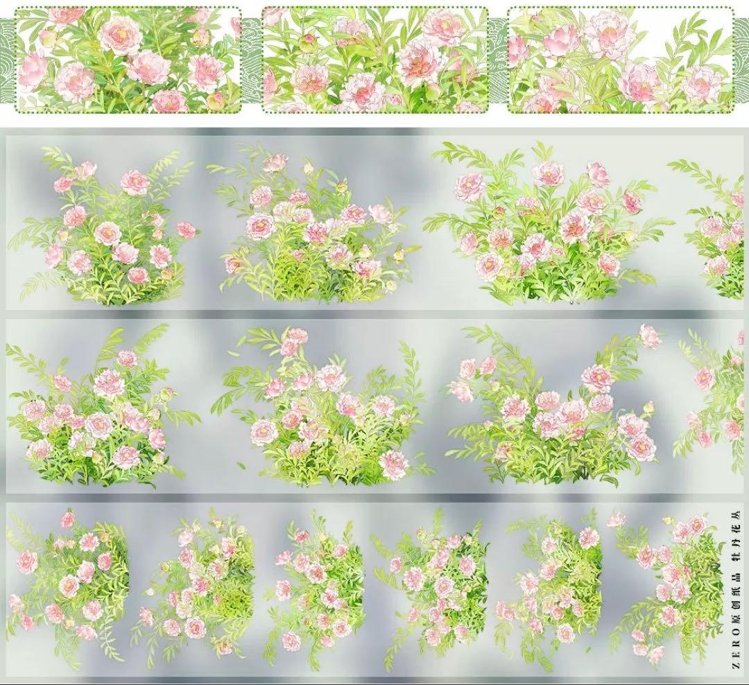 【8923】海外　マステ　5m巻　PETマスキングテープ　お花系　ボタン　ピンク