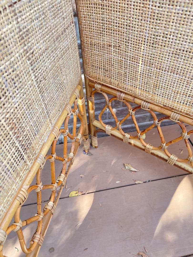 高級　ラタン 籐 3連パーテーション 衝立 間仕切り 昭和レトロ 新品未使用