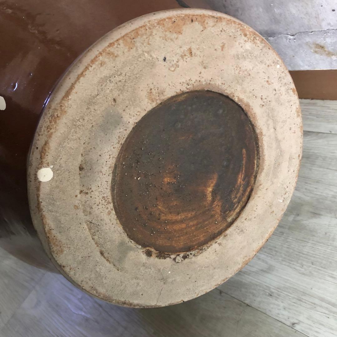 希少大型水甕かめつぼ漬物梅干し壺34cm水鉢睡蓮鉢陶器焼き物ビンテージ当時物