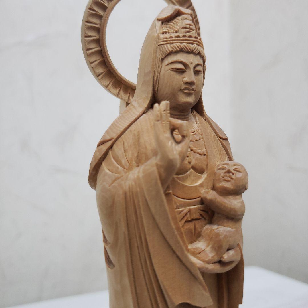 Ｂフライデー蔵出し特価　優しい仏像★ヒバ材 慈母観音菩薩像4.5寸立★約22cm