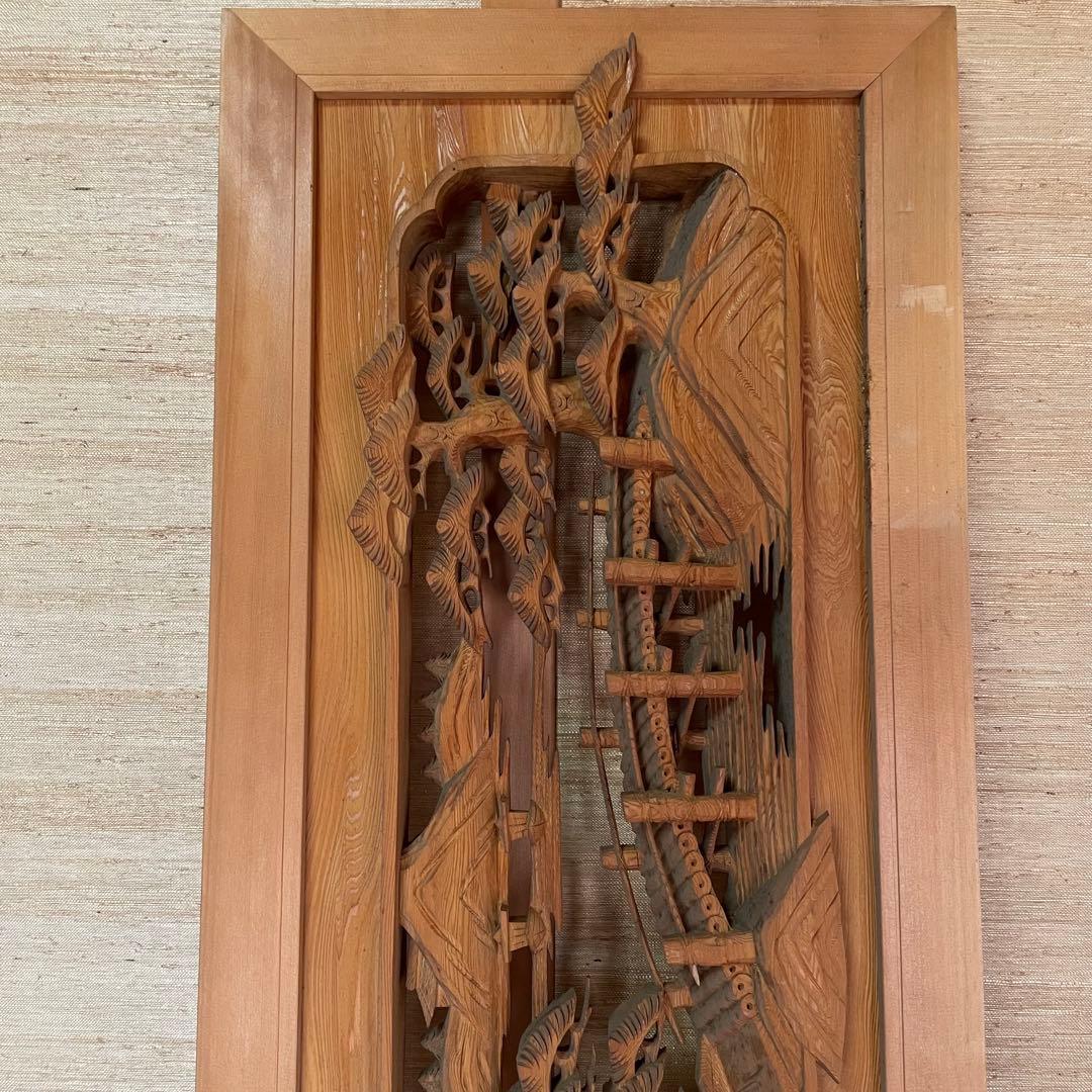 欄間 箱根寄木細工 木製彫刻 アンティーク 2枚他