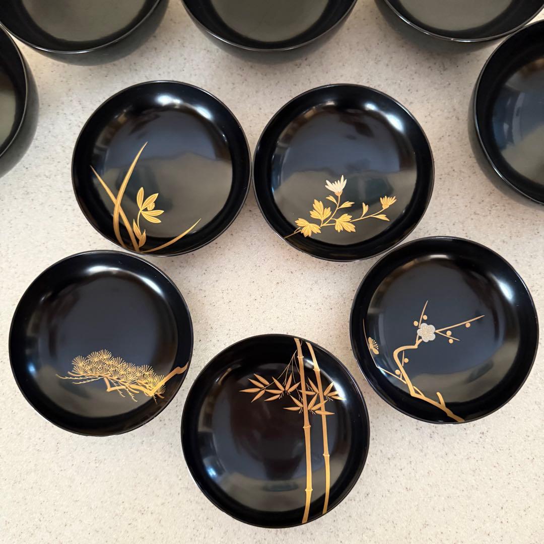 象彦 真黒塗 小丸椀 金蒔絵 昭和初期 吸物椀 5客 お正月 お祝い 新品に近い